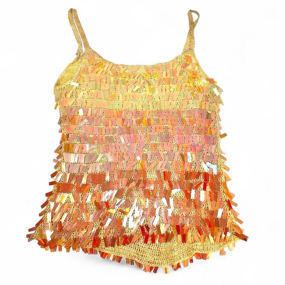 Vintage Y2K rare Belldini crochet ombré sequin tank M festival resort vacation - Picture 4 of 4